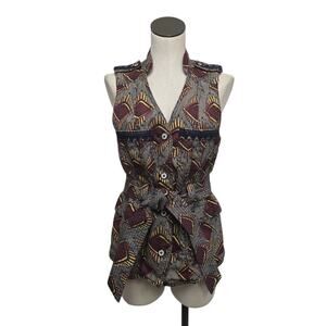 Anthropologie Elevenses Geo‎ Safari Vest Womens Size Small Belted Artsy Bohemian